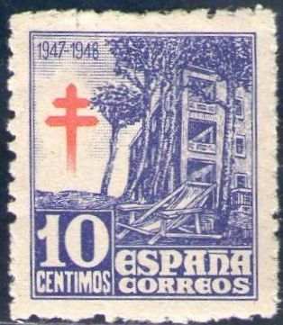 z vendido España 1947 1018 Sello * Pro Tuberculosos Cruz de Lorena en Rojo 10c c/charnela Timbre Espagne Spain Spagna Espana Spanje Spanien 